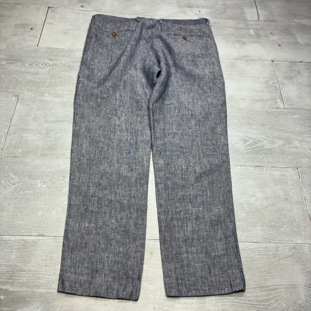 J.Crew Thompson Slim Fit Pants Mens 33x30 Blue 100% Linen Chambray Summer Dress